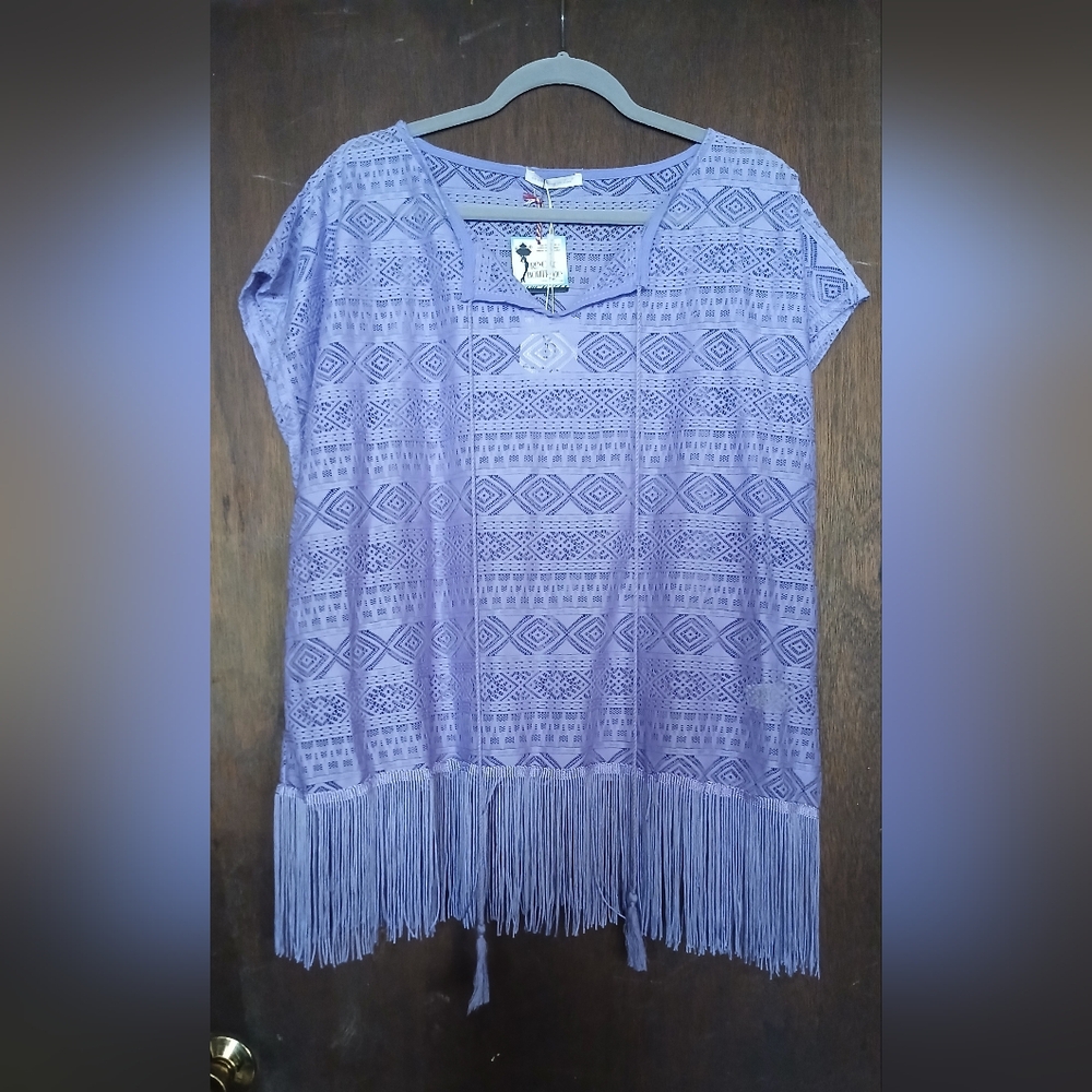 Do Everything in Love Lavender Patterned Fringe Tunic